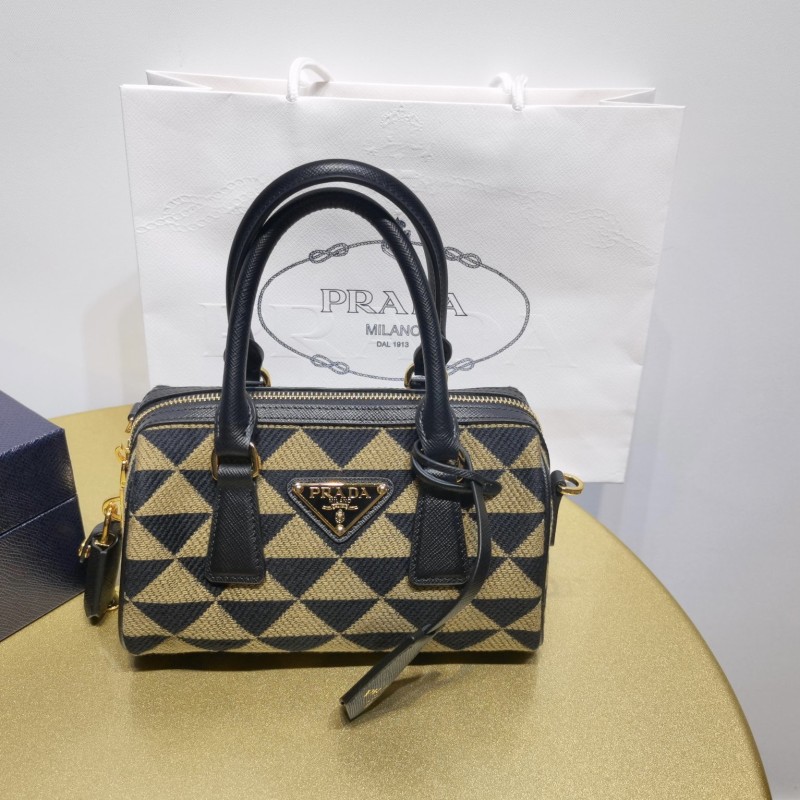Prada 刺绣织物手袋袋波士顿包